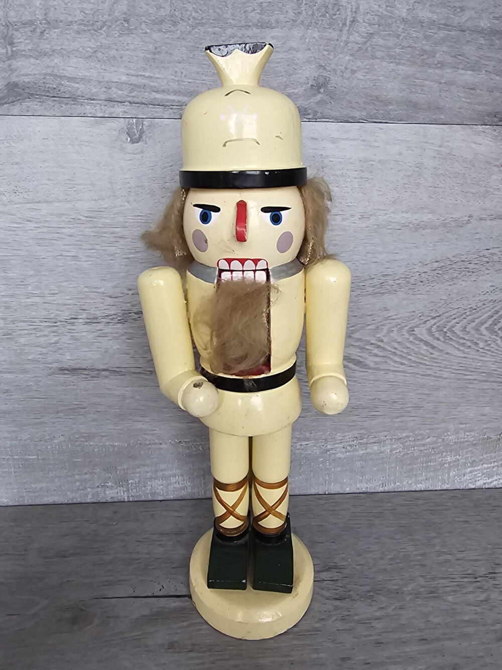 VTG Christmas Wood Nutcracker 12" Soldier Off White Decor Kmart Rare